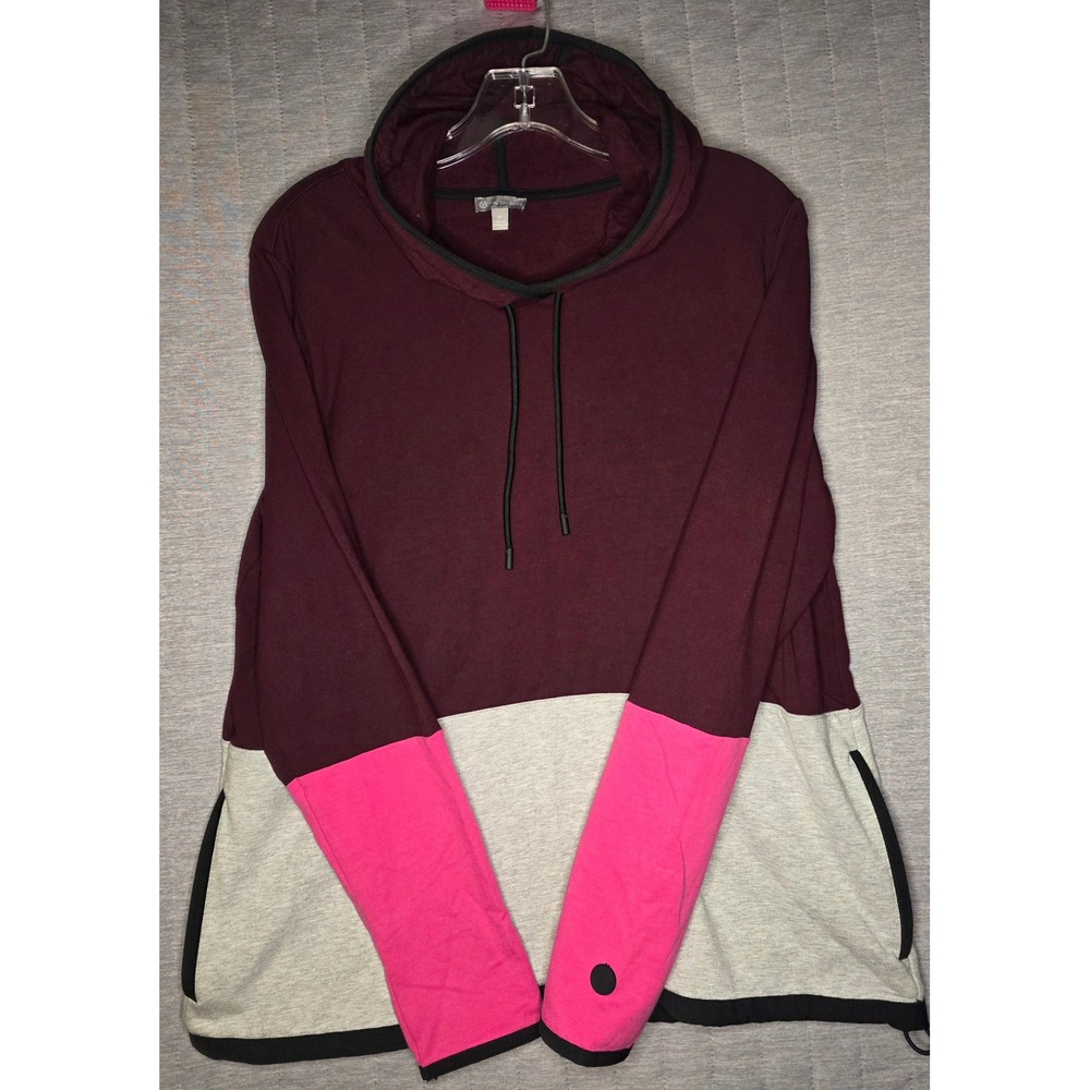 605‎ T by Talbots Womens Colorblock Hoodie Burgundy Grey Pink Thumbholes Size M